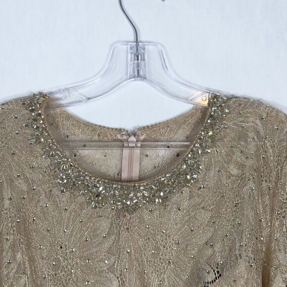 Mac Duggal Evening Gown Size 16 Dress Rose Gold Rhinestone Beaded Lace NWT F - Picture 6 of 13